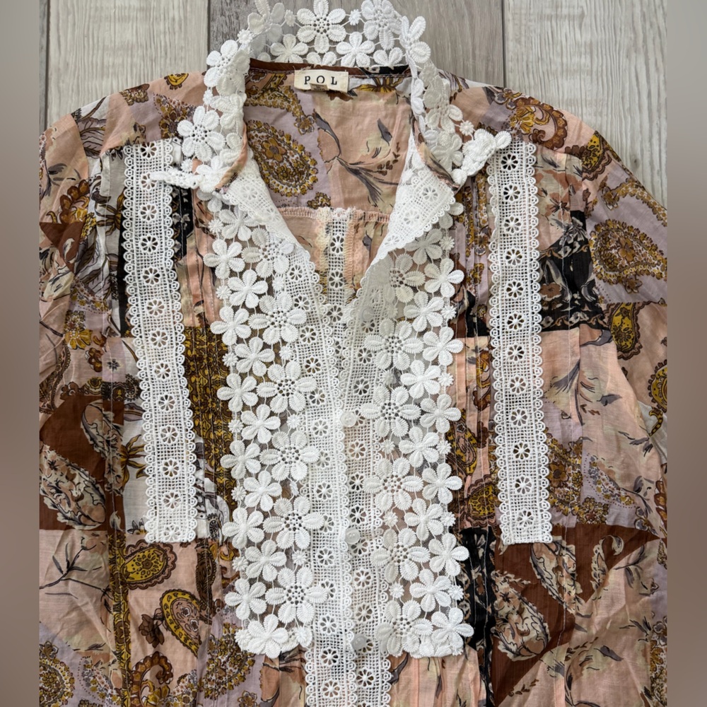 Pol Lace Bohemian Patchwork Button Down Victorian… - image 5